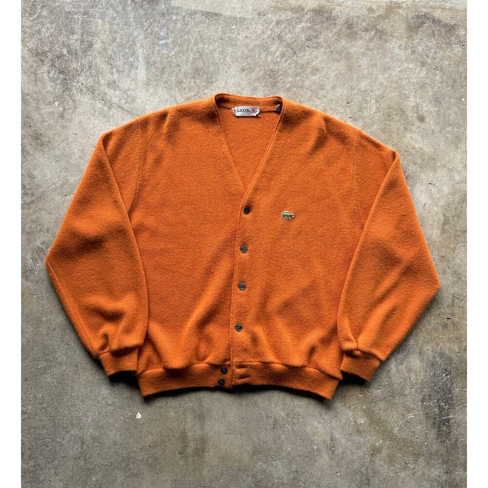 60s/70s Izod Lacoste Burnt Orange Acrylic Cardigan Size Large / XL Made In USA